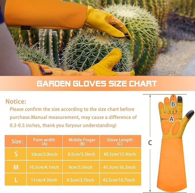 SLARMOR Long-Gardening-Gloves for Women/Men - Thorn Proof Rose Pruning Gloves Heavy Duty Gauntlet, Best Garden Gifts for Gardener-L
