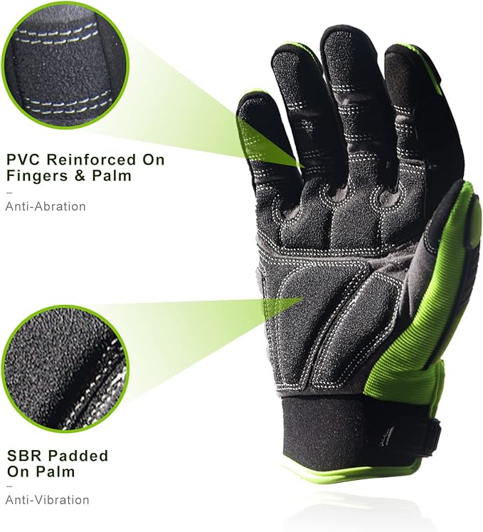HANDLANDY Anti Vibration Gloves, SBR Padding, TPR Protector, Mechanic Work Gloves (Large, Black)