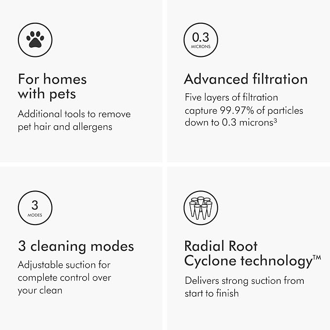 Dyson Ball Animal 3 Extra Upright Vacuum, Corded, 290AW, De-tangling Motorbar Cleaner Head for All Floors, 3 Suction Modes, Specialized pet Tools