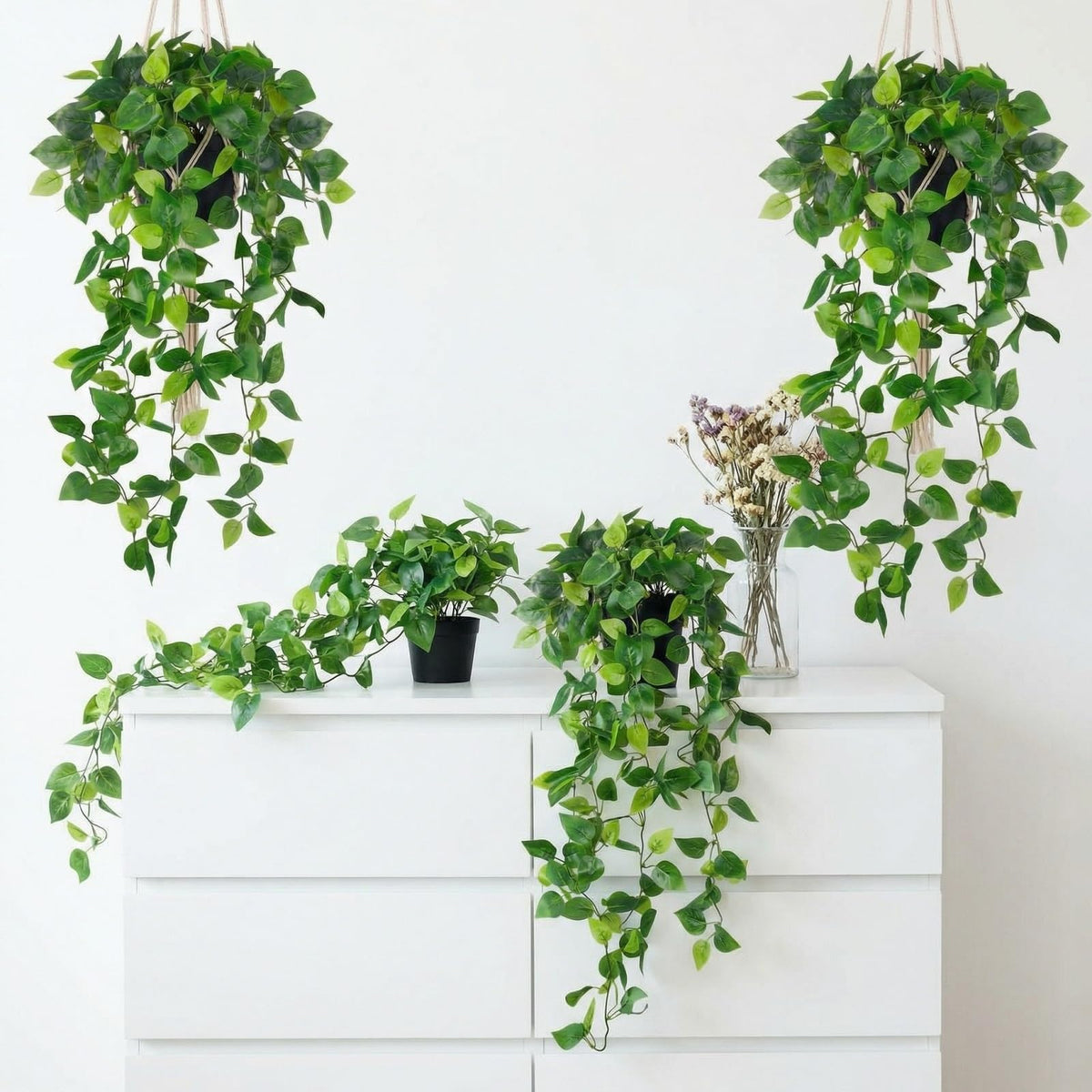 Rivvlive 4 Pack Fake Pothos Vines, 35" Fake Greenery Hanging Plants