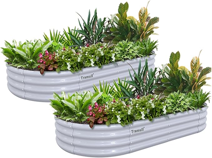 2 Pack 6x3x1FT Galvanized Raised Garden Bed Kit Oval Metal Ground Planter Box Outdoor Bottomless Planter Raised Beds for Vegetables Flowers Herbs Fruits, Gray