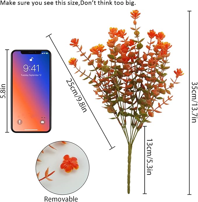 Uieke 24PCS Artificial Fall Flowers for Outdoors UV Resistant Faux Autumn Plants Bushes No Fade Plastic Plants for Outside Garden Porch Window Box Fall Décor Orange