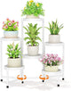 LASZOLA 6 Tiered Folding Plant Stand Indoor for Multiple Large Planter, Tall Heavy Duty Adjustable Rack with Rust Proof Plastic Shelving, Sturdy Vertical Tree Organizer for Narrow Inside Floor, White