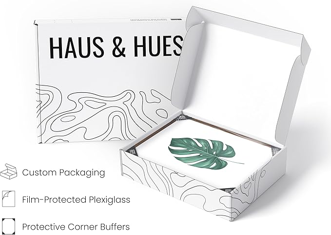 HAUS AND HUES Plant Wall Art - Botanical Prints, Green Wall Art Set, Plant Pictures, Leaves Paintings, Minimalist Sage Green Decor (8x10, Walnut Frame)