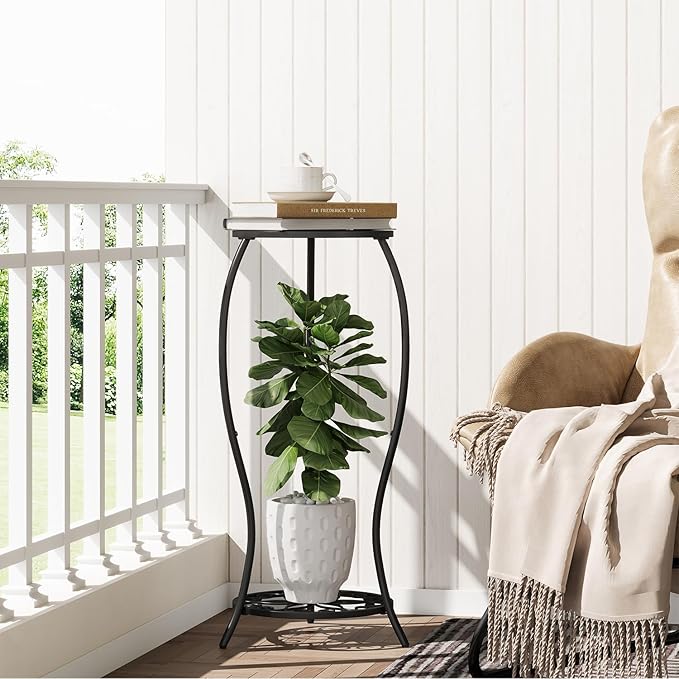 Plant Stand Indoor Outdoor, 2 Tier Metal Potted Holder Stand, Flower Pot Stand, Heavy Duty Plant Supports Rack, Corner Plant Shelf Rustproof for Planter Garden Balcony Patio Living Room (Black, 2 Tier)
