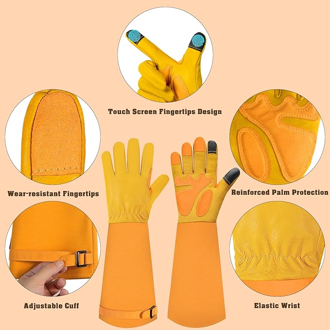 SLARMOR Long-Gardening-Gloves for Women/Men - Thorn Proof Rose Pruning Gloves Heavy Duty Gauntlet, Best Garden Gifts for Gardener-L