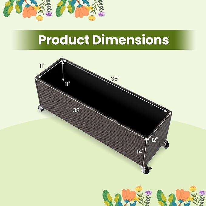HAPPYGRILL Raised Garden Bed, All-Weather PE Rattan Elevated Planter Box w/Lockable Wheels, Liner for Growing Vegetables Flowers Herbs, Indoor Outdoor Wicker Rolling Gardening Box for Yard Patio (2)