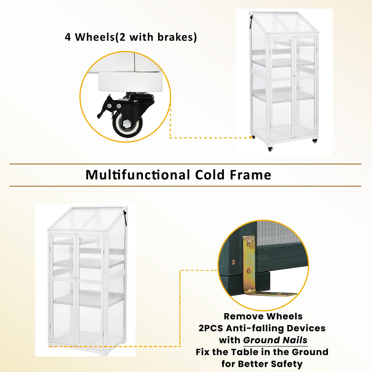 Harper & Bright Designs 62 inch Height Wood Large Greenhouse Balcony Portable Cold Frame with Wheels and Adjustable Shelves for Outdoor Indoor Use, White