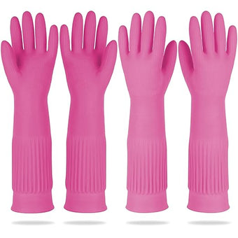 Mamison 2 Pairs Reusable Waterproof Household Dishwashing Cleaning Rubber Gloves, Non-Slip Kitchen Glove (Pink, XL (Pack of 2))
