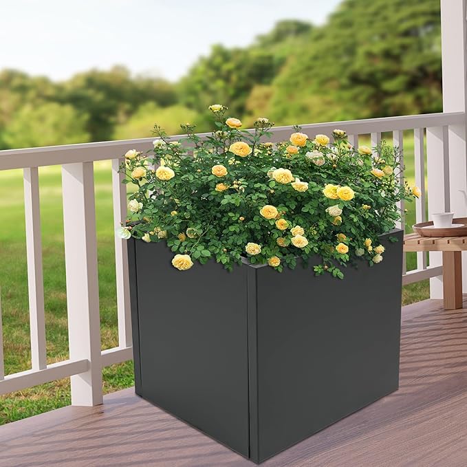 REBaiYU Steel Square Planter Box - 32x32x32 Inch Heavy Duty Cube Metal Planters with Large Opening - Flower Pot for Garden Tall Planters (Black, 32inch)