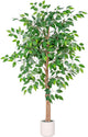 VIVATREES 5FT Artificial Ficus Tree with White Planter, Realistic Faux Silk Indoor Outdoor Plant for Home Office Living Room, Porch, Garden Decor