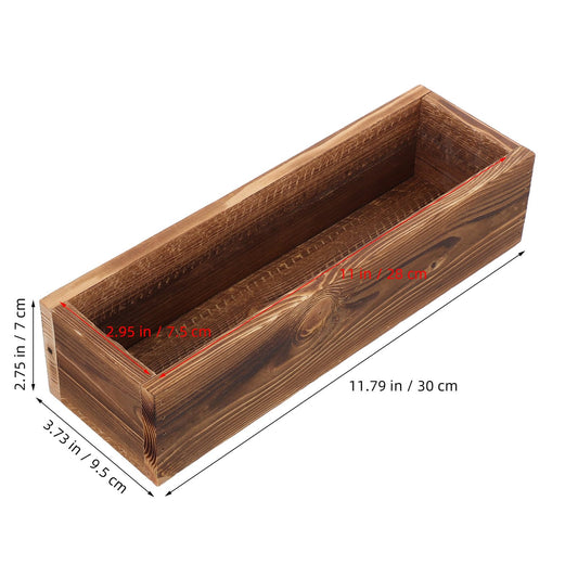 Kichvoe Rectangular Wooden Flower Planter Box 30x9.5x7cm, Outdoor Patio Succulent Pot, Carbonized Anti-Corrosion Wood Garden Planter for Balcony and Window Sill