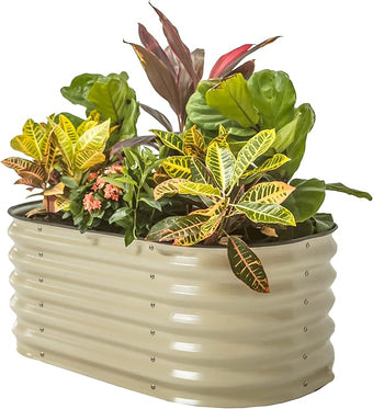17" Tall Kids First Garden Bed 24" x 42" Raised Planter Box Outdoor Metal Galvanized Gardening Bed for Vegetables Herb & Flower, Pearl White