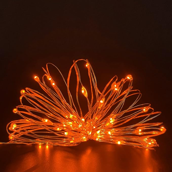 with Timer Function Battery Operated Dewdrop Led Lights,Mini Fairy Lights for Home Parties Christmas/Halloween Holiday Decoration,6 Hours on/18 Hours Off,30 LEDs,10 Feet (Orange, 4)