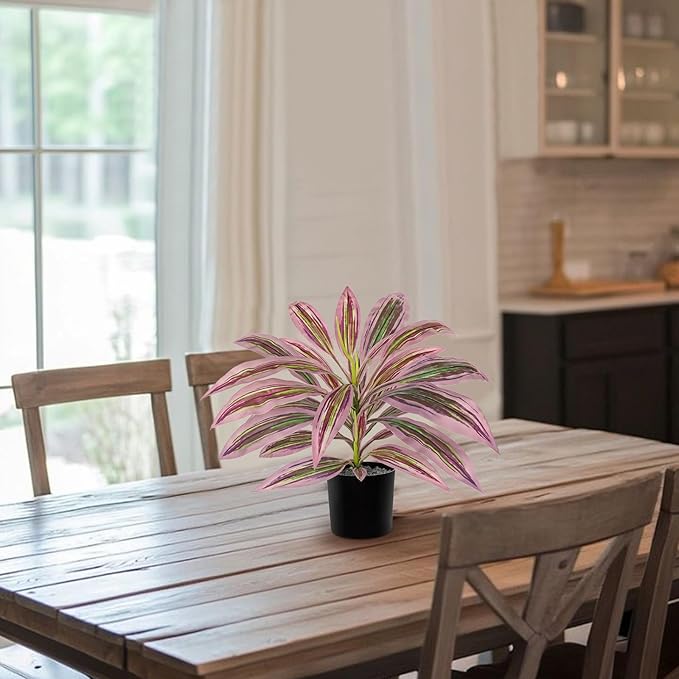 Artificial Plants Indoor with Pot, 19" Fake Potted Plants Medium Artificial Dracaena Plant in Black Pot Faux Tropical Plants for Bathroom Living Room Office Desk Shelf Decor