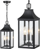 15'' Large Outdoor Pendant Light Fixtures 3-Light, Exterior Hanging Lantern Porch Light Adjustable, Black Hanging Lamp Farmhouse Exterior Chandelier Ceiling Mount for Entrance Patio