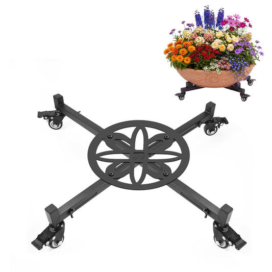Heavy Duty Plant Caddy with Wheels, Adjustable 22.8-31.9" Diameter Rolling Plant Stand for Indoor/Outdoor, Plant Dolly with 4 Lockable Swivel Casters, Metal Planter Base for Large Pots up to 250 lbs