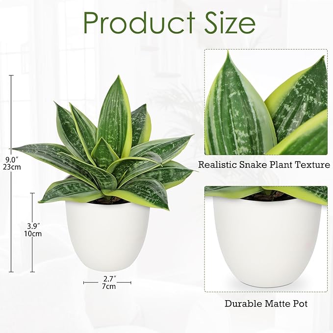 Hollyone Artificial Snake Plants 9" Faux Agave Succulent Plant Potted in White Pot Fake Sansevieria Aloe Tropical Plant for Desk Modern Office Home Bathroom Indoor Outdoor Decor