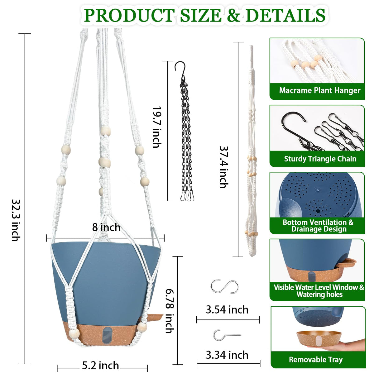 Fielda Hanging Planters for Indoor Plants 8 Inch, 2 Pack, Self Watering