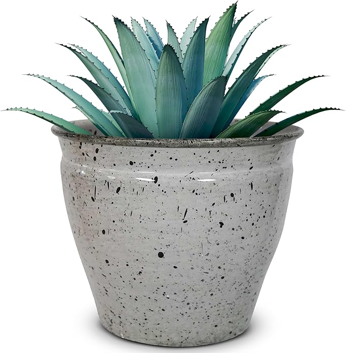 Headwind Riverside Collection – 14" Dalmation Glazed Decorative Plant Pots Indoor with Drainage & Outdoor - Modern Flower Pot Weather-Resistant Lightweight Planter by Robert Allen