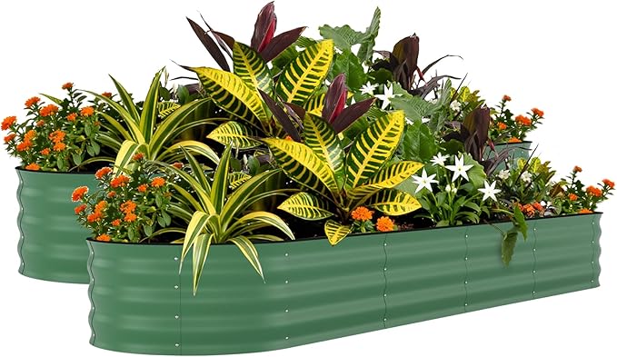 2 Pack Galvanized Raised Garden Beds - 8x2x2ft Planter Box for Vegetables, Flowers, Rust-Resistant Garden Box, Easy Assembly Raised Beds, Durable Planters for Outdoor Plants, Green