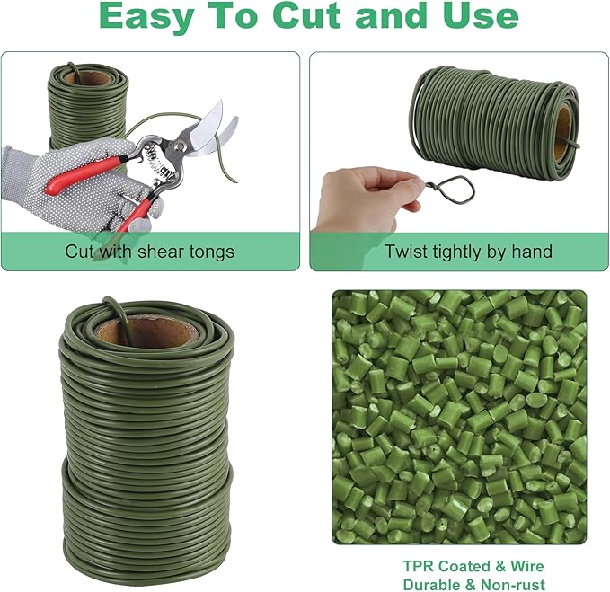 101 Feet Soft Plant Ties Dark Green Plant Twist Ties, Plant Ties for Support. Gardening Supplies for Plants Office Home Organization 3mm Diameter
