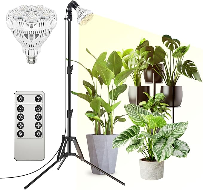 SANSI Grow Lights for Indoor Plants, 4 Dimmable Levels 30W Full Spectrum Plant Lights for Indoor Growing, Tripod Stand Adjustable 30"-55" Plant Grow Light with Remote Control Auto Timer