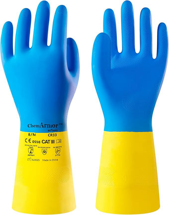 Neoprene and Rubber Blend Heavy-Duty Chemical Gloves, Protective industrial gloves for Resist Acid, Alkali, Hazmat, cleaning, dishwashing, Medium