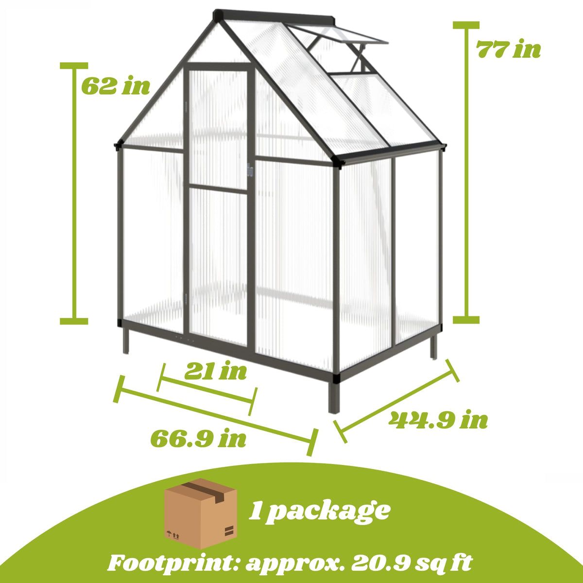 Jiliusure 6x4 FT Greenhouse with Polycarbonate Panels Vent, Dark Gray