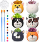 Pasimy 6 Set Ceramics to Paint DIY Ceramic Succulent Planter Pots Paint Your Own Flower Pots Craft Kit Unpainted Bisque Flowerpot with Brush Palette for Family Activity Holiday Gifts(Dog)