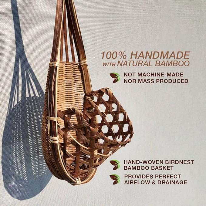 Handmade 100% Thai Bamboo Super Sanctuary Hanging Orchid Basket - 6 Inch Set of 2