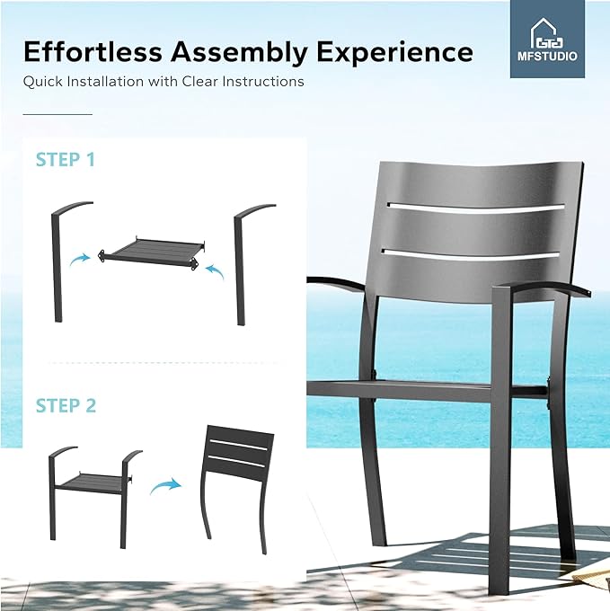 MFSTUDIO Patio Dining Chairs Set of 2, Stackable Metal Outdoor Chairs Set, Outdoor Furniture Dining Chairs for Bistro Balcony Deck Yard