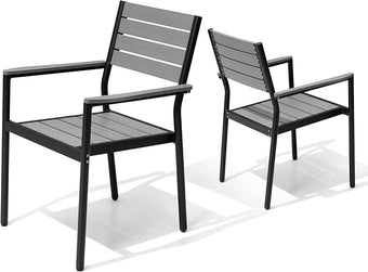 Pellebant Stackable Outdoor Dining Chairs Set of 2, Aluminum Patio Chairs with Arms, All-Weather for Garden, Lawn, Deck, Porch and Yard, Grey
