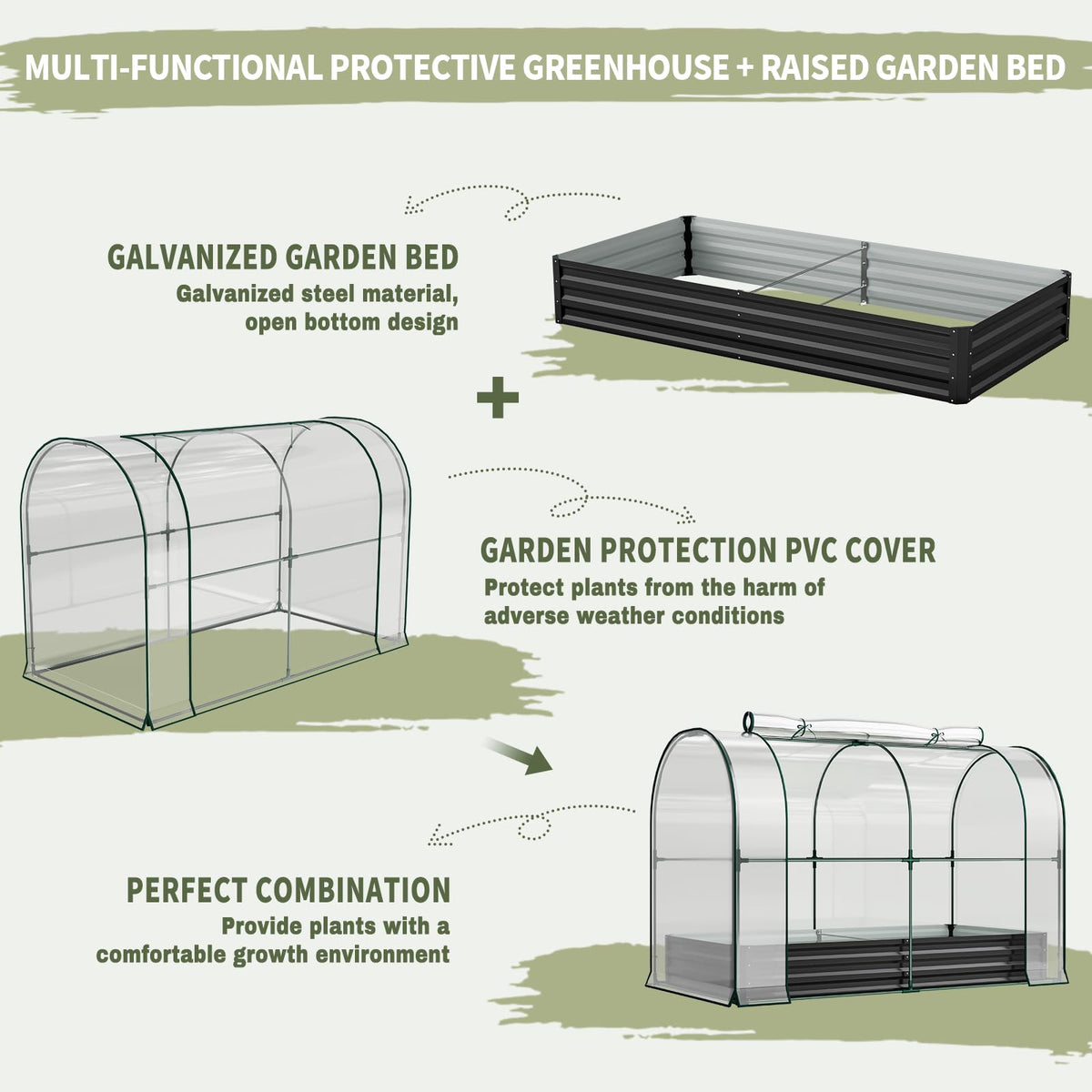 SUNYRISY Outdoor Galvanized Raised Garden Bed with Greenhouse