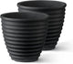 ARBORA 13" Ibiza Polyresin Indoor and Outdoor Planter with Classic Black Finish - Durable, Weatherproof, Lightweight, Large Plant Pot for Patio, Garden, Deck, Entryway - 2 Pack