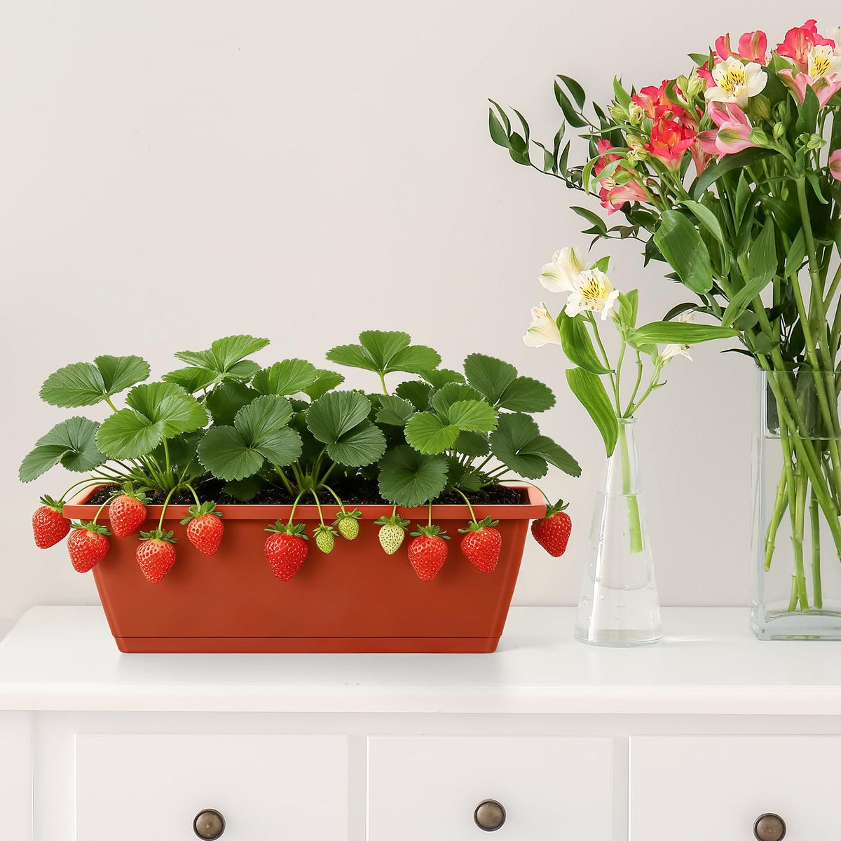 YAHKBTEN Railing Planter Boxes 17 Inches Rectangular Window Box Planters with Flower Box Brackets 2 Tier Adjustable Balcony Planters for Indoor Outdoor Herb Plants Hanging Porch Fence Rail