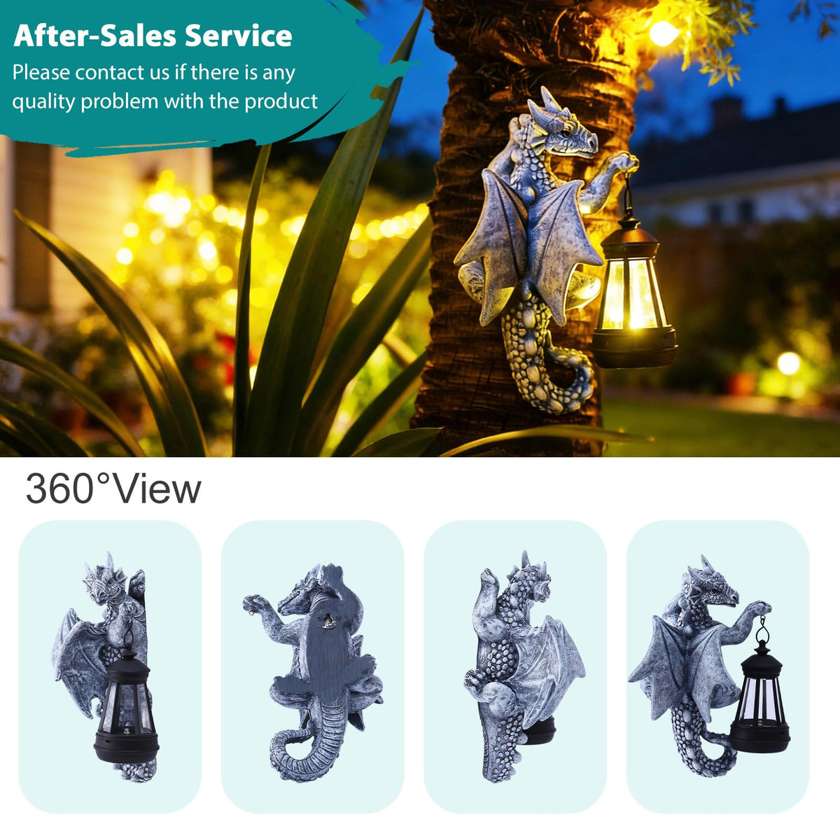 Goodeco Dragon Tree Hugger Solar Lantern Garden Statue