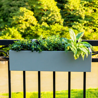 Labasuan Hanging Railing Planter for Balcony, Metal Outdoor Flower Box with Brackets and Drainage, Window Deck Fence Planting Container for Herb Vegetable Succulent(60cm/23.6in)