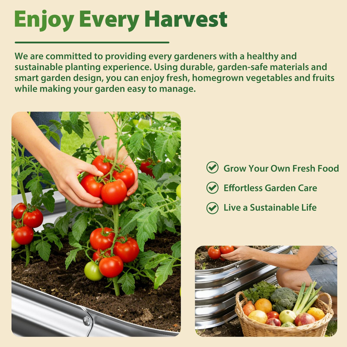Square Raised Garden Bed 4x4 ft for Vegetables, Herbs & Flowers, 12" Deep
