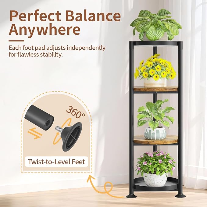 LASZOLA 4 Tier Black Plant Stand Indoor for Large Tall Heavy Duty Flower Planter, Metal Vertical Multi Level Rack for Narrow Floor Corner, Sturdy Round Holder Organizer, Modern, Mid Century, Farmhouse