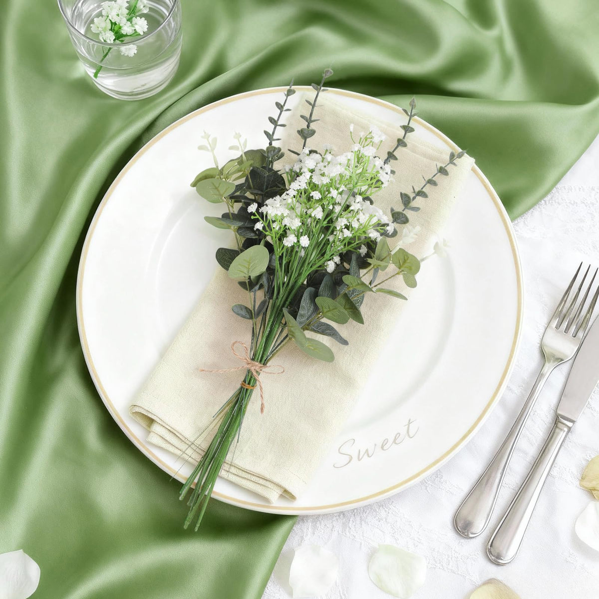 Ecerangus 120 Pcs Mixed Artificial Eucalyptus Leaves Stems Bulk,Baby Breath Artificial Flowers Bulk with Eucalyptus Leaves Greenery Stems for DIY Bouquets Wedding Floral Home Decor (Green-120pcs)