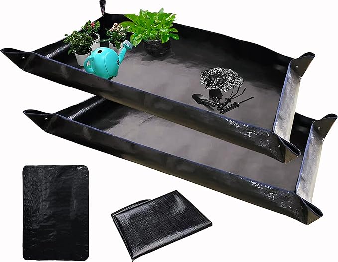 BIUWING 2 PCS Large Repotting Mat for Plant Transplanting and Mess Control, 43" X 29" Thickened Foldable Waterproof Plant Potting Tray, Portable Potting Mat Gardening Tray for House Plants Succulents