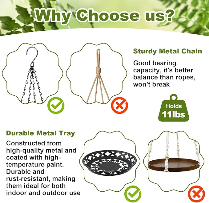 Enhon 3 Pack Plant Hanger, 12 Inch Metal Hanging Planter for Indoor Outdoor Plants, Classy Glossy Black Decorative Hanging Plant Shelf for Window Wall Ceiling Home Decor