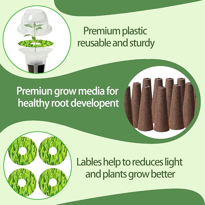 105 Seed Pod Kit for Aerogarden, Hydroponics Accessories for System Compatible with Hydroponics Supplies from All Brands, 30 Grow Sponges, 12 Grow Baskets, 12 Domes, 50 Pod Labels, 1 Tweezer (105 Pcs)
