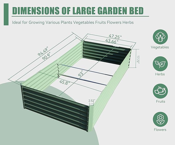 Domi Galvanized Raised Garden Bed, Outdoor Planter Garden Boxes Large Metal Planter Box for Gardening Vegetables Fruits Flowers, Green (8x4x1.5ft)
