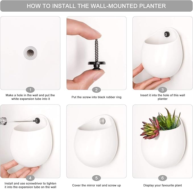 Mkono Wall Planter with Artificial Plants, Decorative Potted Fake Succulents Picks Assorted Faux Succulent in Modern Ceramic Hanging Plant Pot Vase for Home Decor, Set of 3