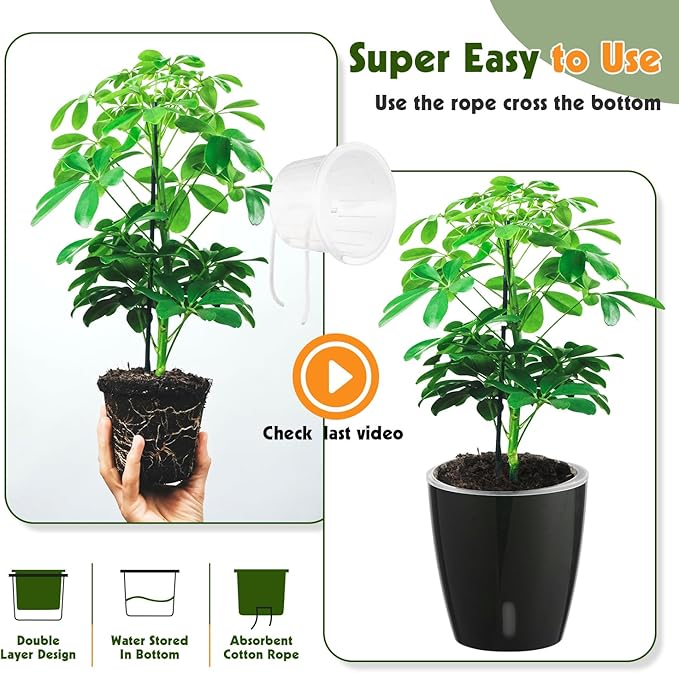 KvyusFlourish Self Watering Pots for Indoor Plants, 6-Pack 5'' Self Watering Planter with Drainage Holes, Small African Violet Pots with Water Indicator, Clear Wick Orchid Pot, Black