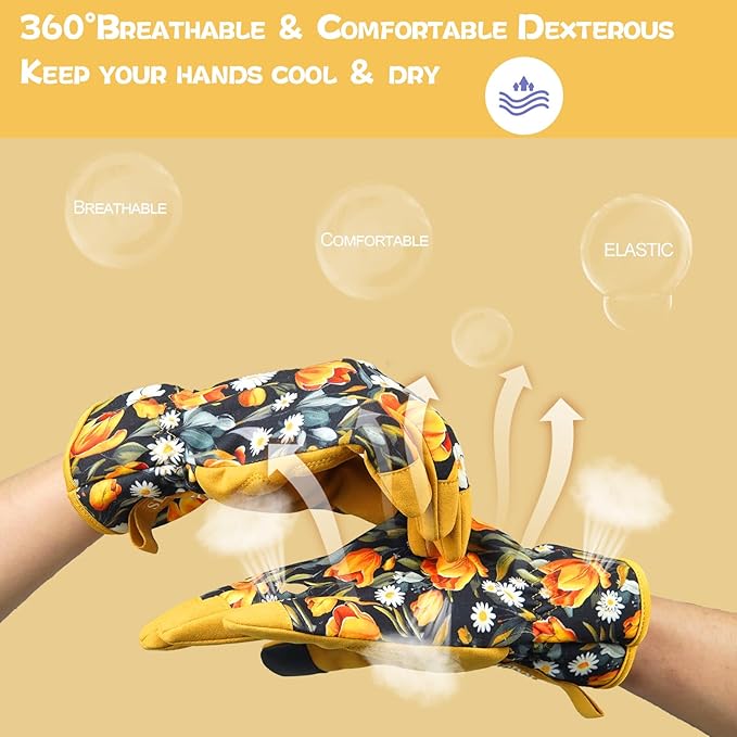 Leather-Gardening-Gloves for Women,Thorn-Proof Work-Gloves for Weeding,Digging,Planting,Pruning Yard garden Gloves