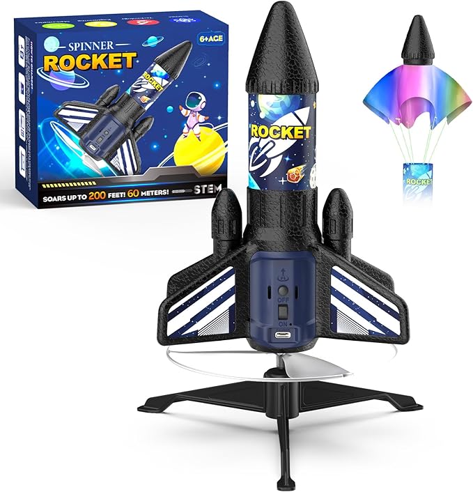 Rocket Launcher for Kids, 200 ft Self Launching Motorized Rocket Toy with LED and Safety Parachute Land, Outdoor Toys Cool Birthday for Boys Ages 8-12 (Blue)