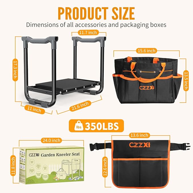 CZZXI Garden Kneeler and Seat, Wider and Thicker Kneeling Pad Heavy Duty Gardening Stool with Gardening Tool Pouch and Bag, Garden Bench/Chair Gifts for Women, Seniors